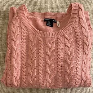 H&M Pink Cable Knit Sweater Quarter Sleeve